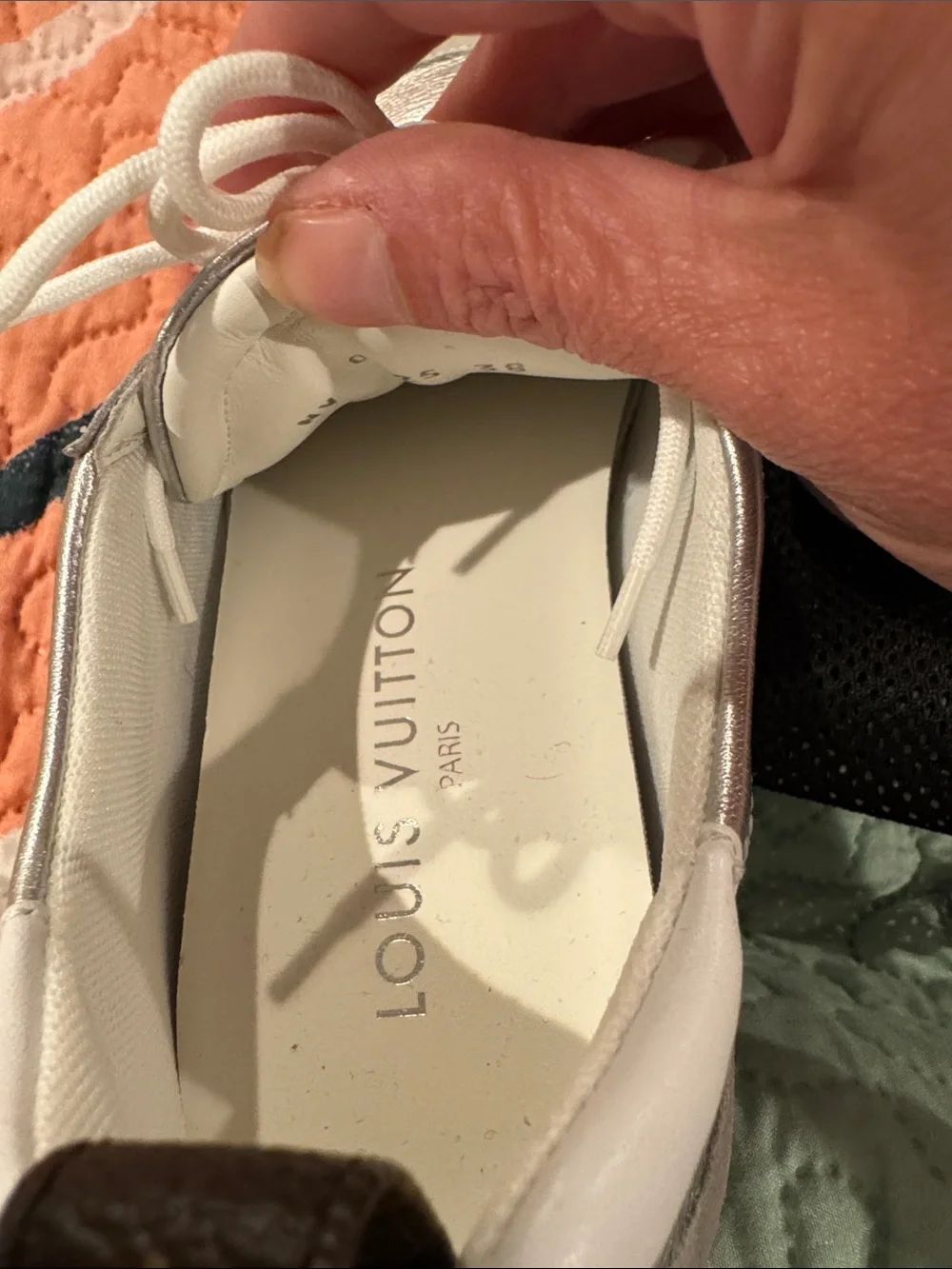 Louis Vuitton Silver and White Women’s Lace-Up Leather Sneakers